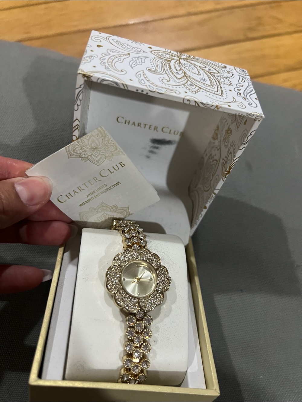 Charter Club Gold Crystal Floral Bracelet Watch